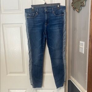 7 For All Mankind Two-Tone Blue Ankle Jeans